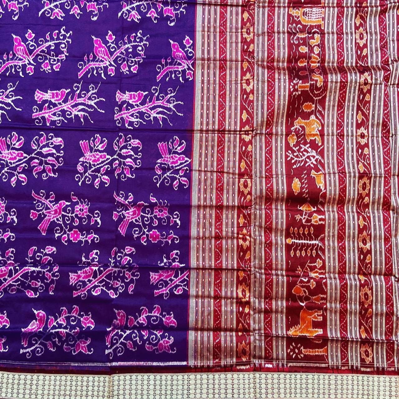 Handwoven Mulberry Silk Bandha Ikkat Sambalpuri Saree - Seerat