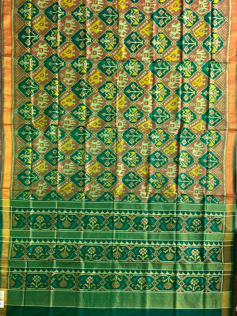 Zari Woven Silk Blend In Green Patola Saree | Laxmi Style