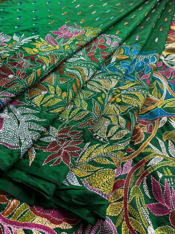 kantha stitch pure tussar silk - pure tussar silk bengali kantha saree