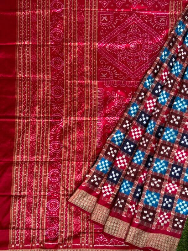 Small Pasapalli and bandha print silk Sambalpuri Pata saree (Red, Black,  White) - Swadeshi Dhaaga | स्वदेशी धागा