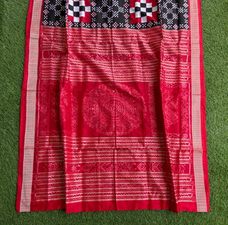 Red sambalpuri pasapalli ikat silk saree – Boyanika Odisha