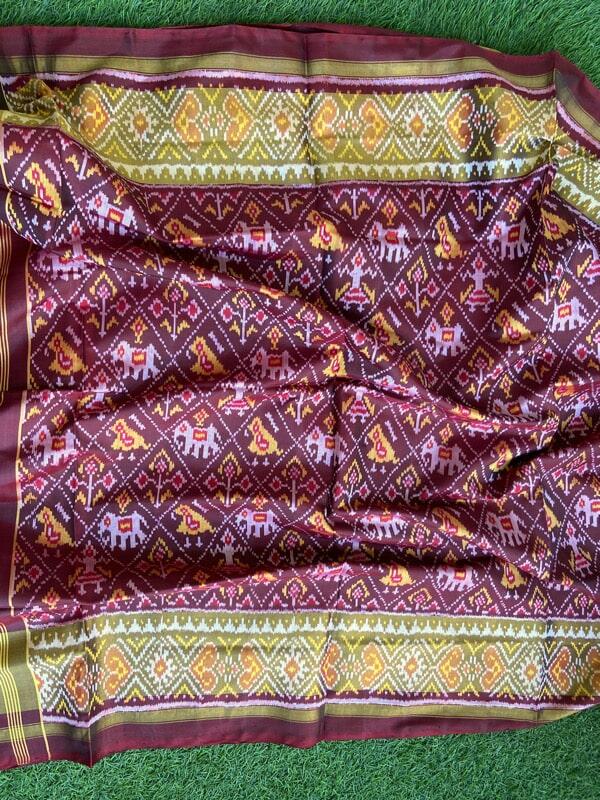 Traditional Navratna Bhat Single Ikat Rajkot Patola Saree – Rajendra.co